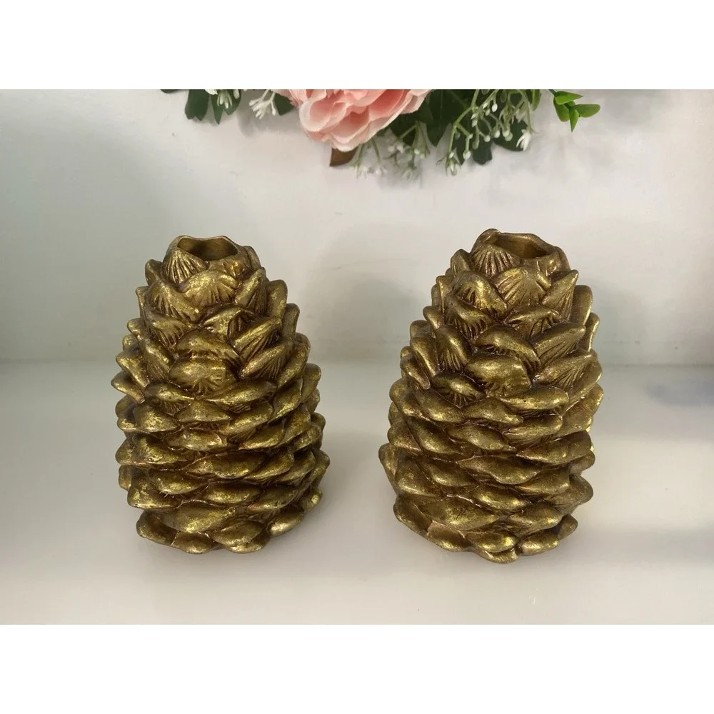 Vintage Otagiri 1996 Enesco Pinecone Taper Candle Holders Set of 2 Ceramic 5